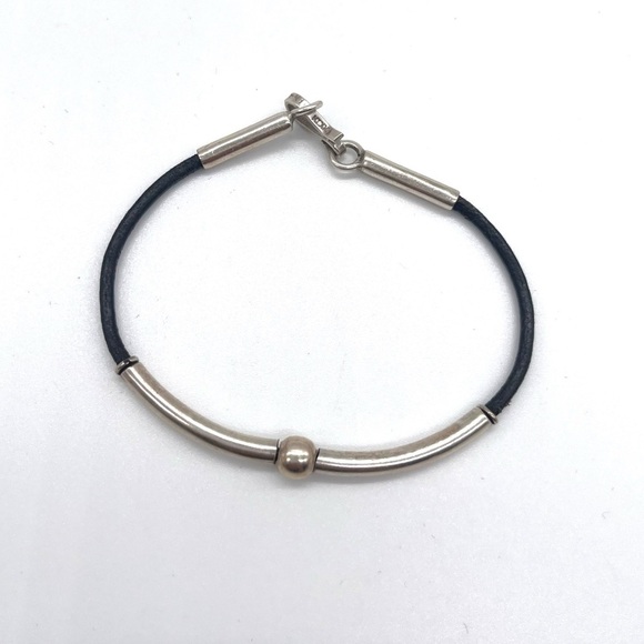 925 Sterling Silver and Leather Tube Bracelet